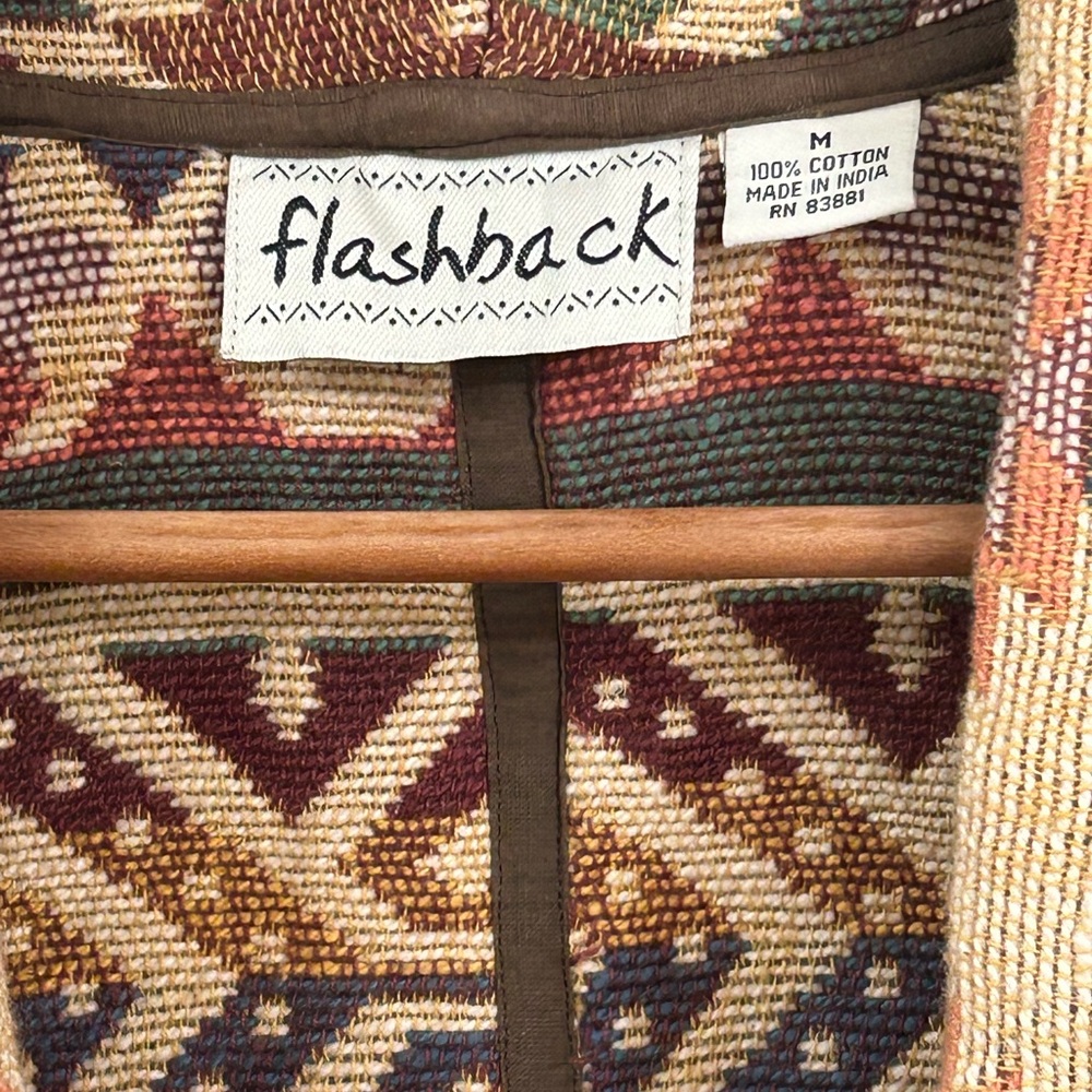 Womens  Vintage Flashback Cropped Southwest Tapestry Jacket Aztec 100% Cotton M - Picture 2 of 7